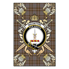 MacIntyre Hunting Weathered Tartan Crest Black Garden Flag - Gold Thistle Style