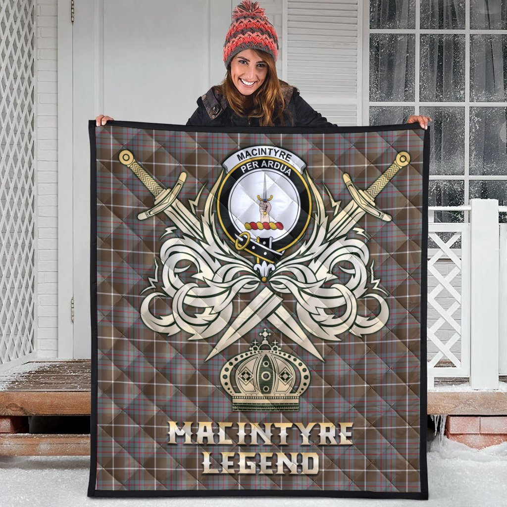 MacIntyre Hunting Weathered Tartan Crest Legend Gold Royal Premium Quilt
