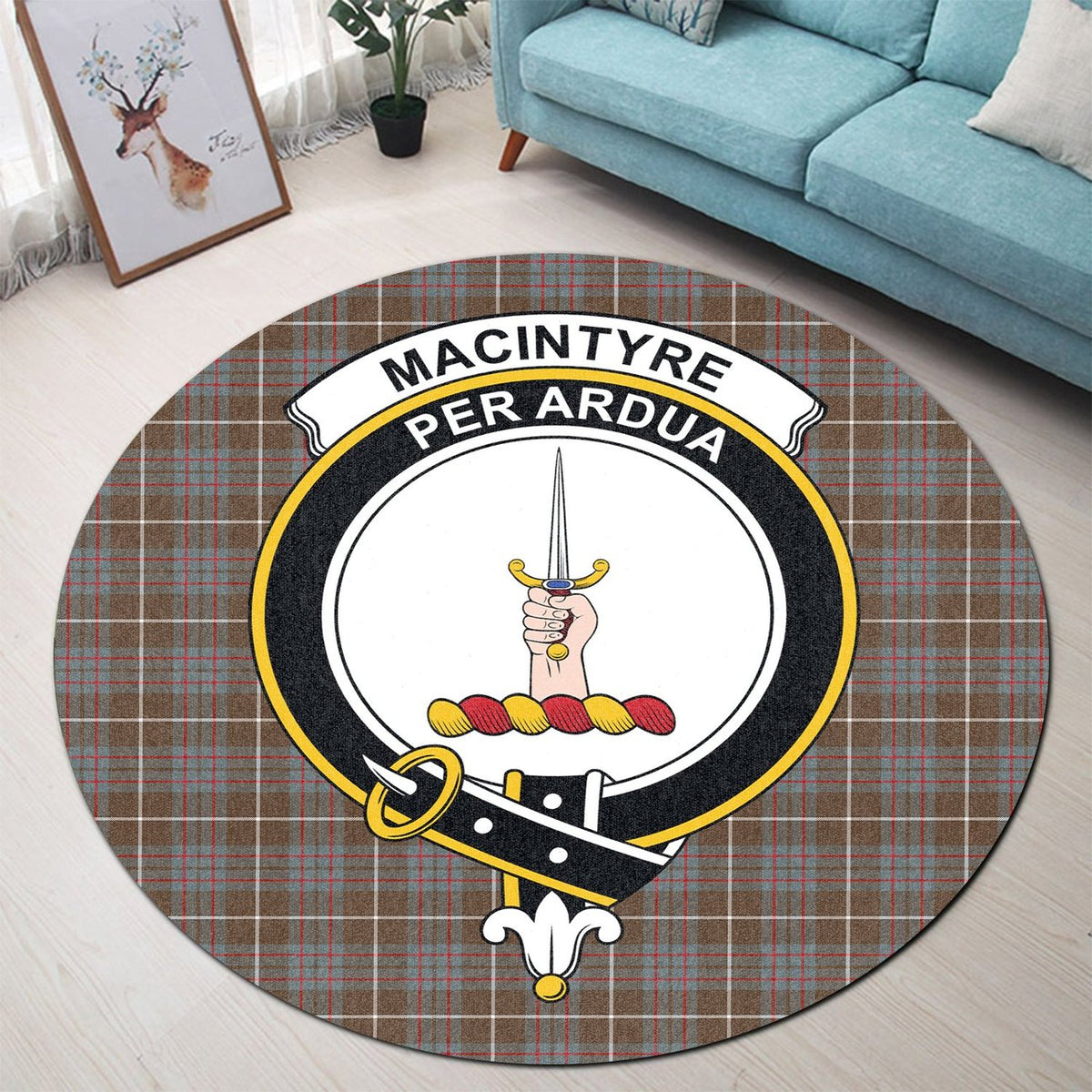 MacIntyre Hunting Weathered Tartan Crest Round Rug