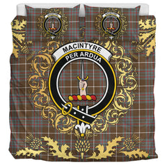 MacIntyre Hunting Weathered Tartan Crest Bedding Set - Golden Thistle Style