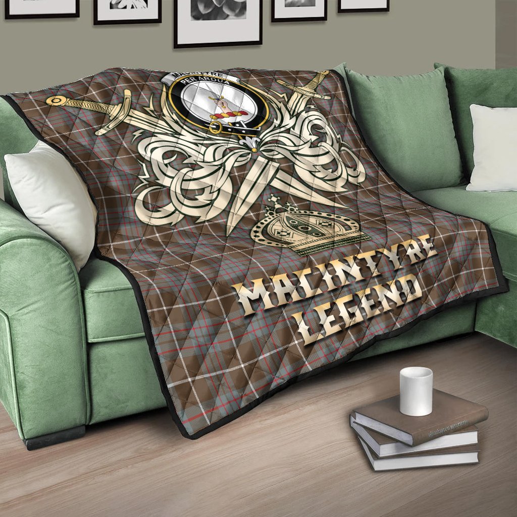 MacIntyre Hunting Weathered Tartan Crest Legend Gold Royal Premium Quilt