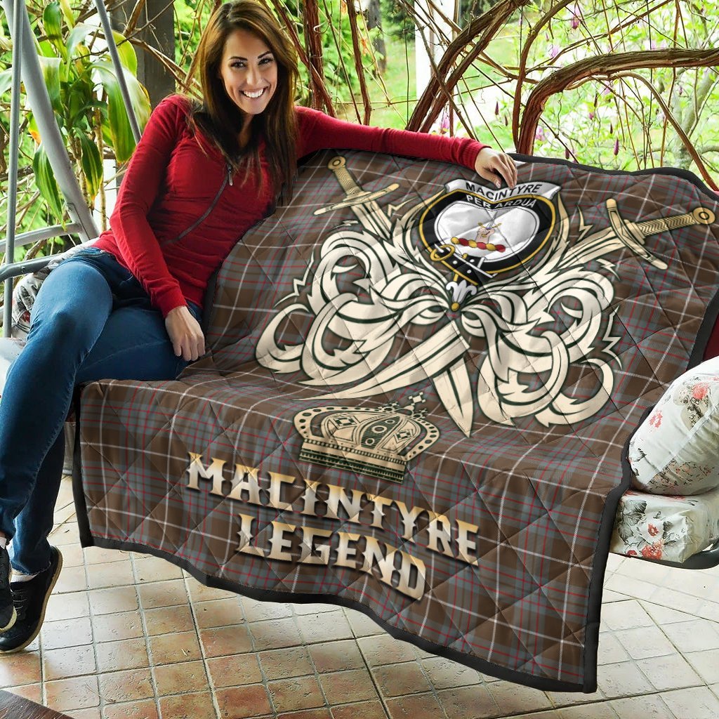 MacIntyre Hunting Weathered Tartan Crest Legend Gold Royal Premium Quilt