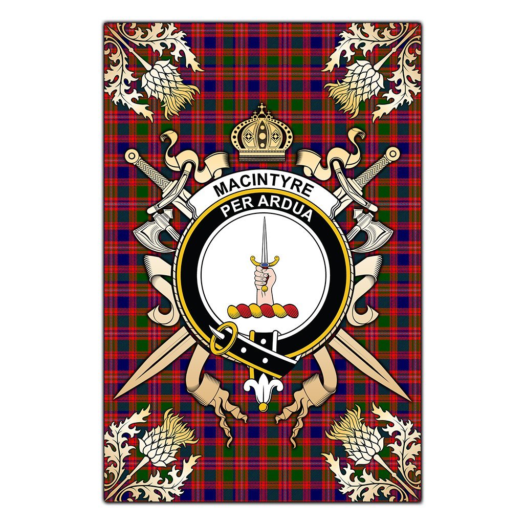 MacIntyre Modern Tartan Crest Black Garden Flag - Gold Thistle Style