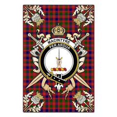 MacIntyre Modern Tartan Crest Black Garden Flag - Gold Thistle Style