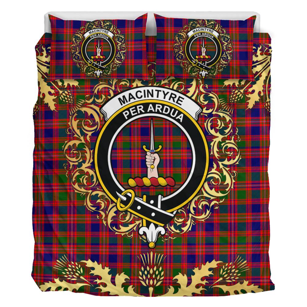 MacIntyre Modern Tartan Crest Bedding Set - Golden Thistle Style