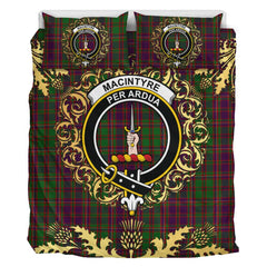 MacIntyre and Glenorchy Tartan Crest Bedding Set - Golden Thistle Style