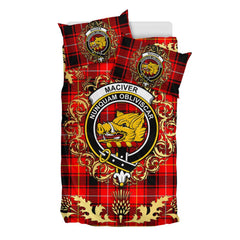 MacIver Modern Tartan Crest Bedding Set - Golden Thistle Style