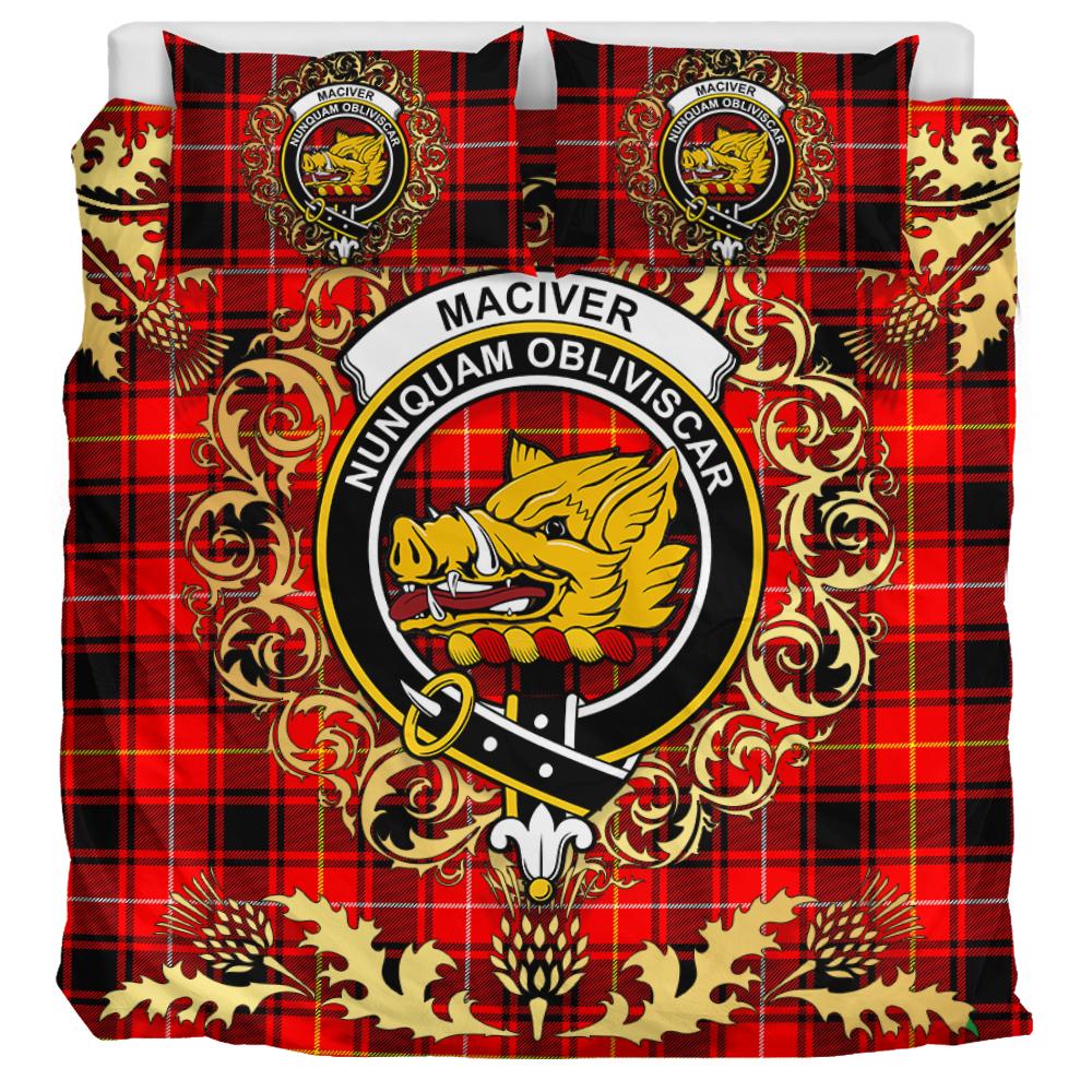 MacIver Modern Tartan Crest Bedding Set - Golden Thistle Style