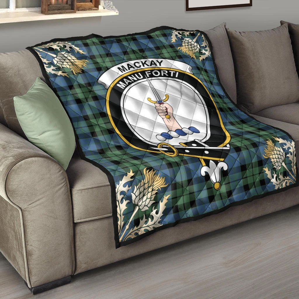 MacKay Ancient Tartan Crest Premium Quilt - Gold Thistle Style