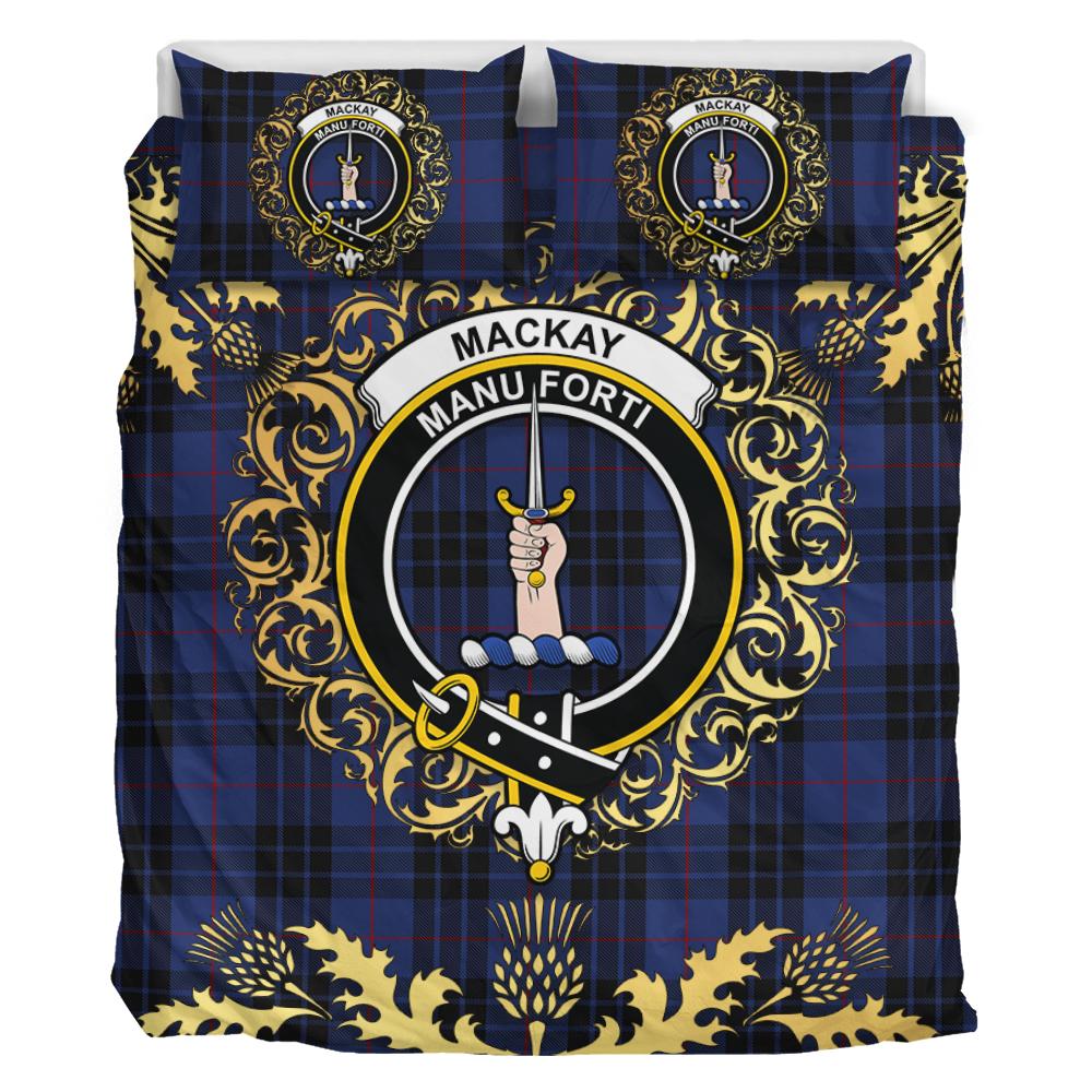 MacKay Blue 02 Tartan Crest Bedding Set - Golden Thistle Style