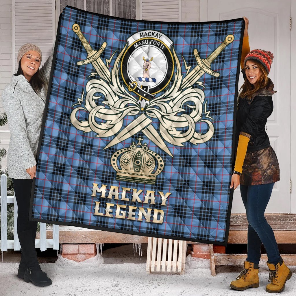 MacKay Blue Tartan Crest Legend Gold Royal Premium Quilt