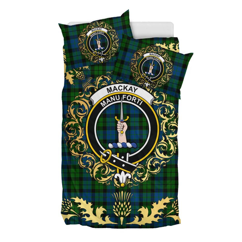 MacKay Modern Tartan Crest Bedding Set - Golden Thistle Style