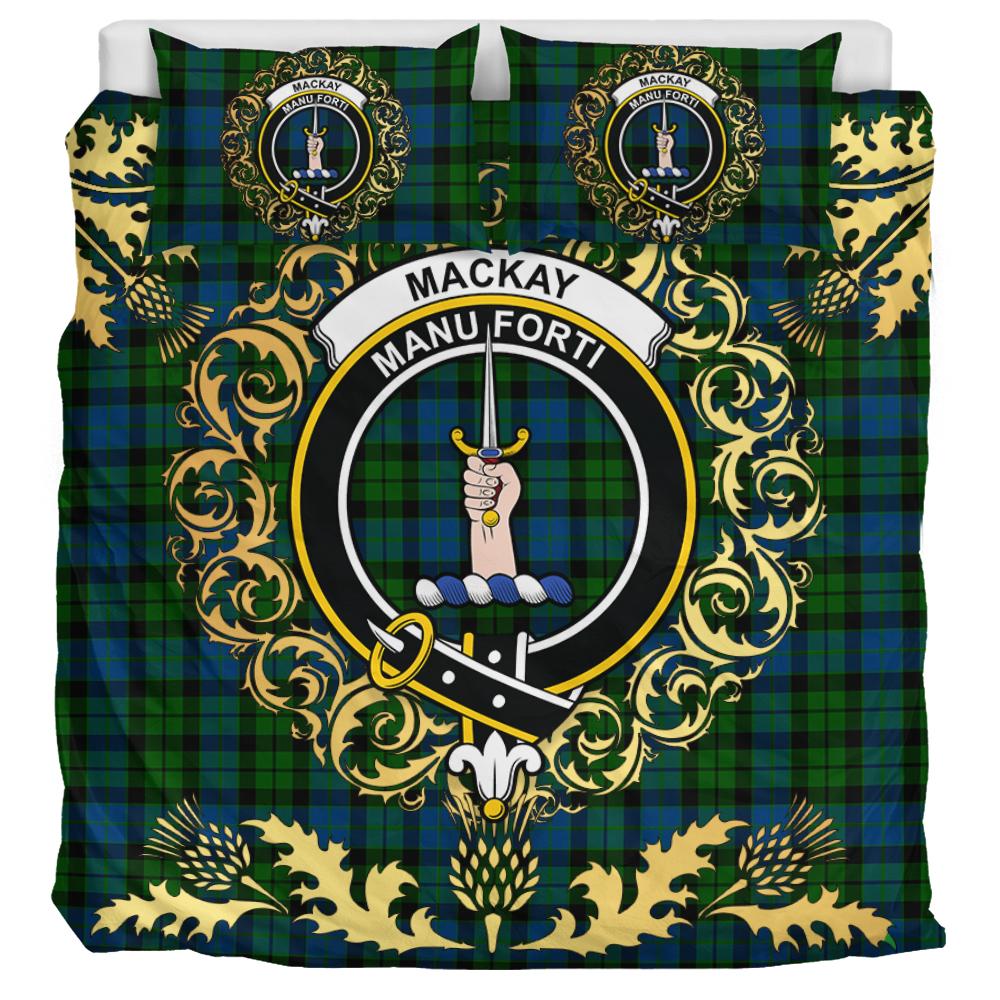 MacKay Modern Tartan Crest Bedding Set - Golden Thistle Style