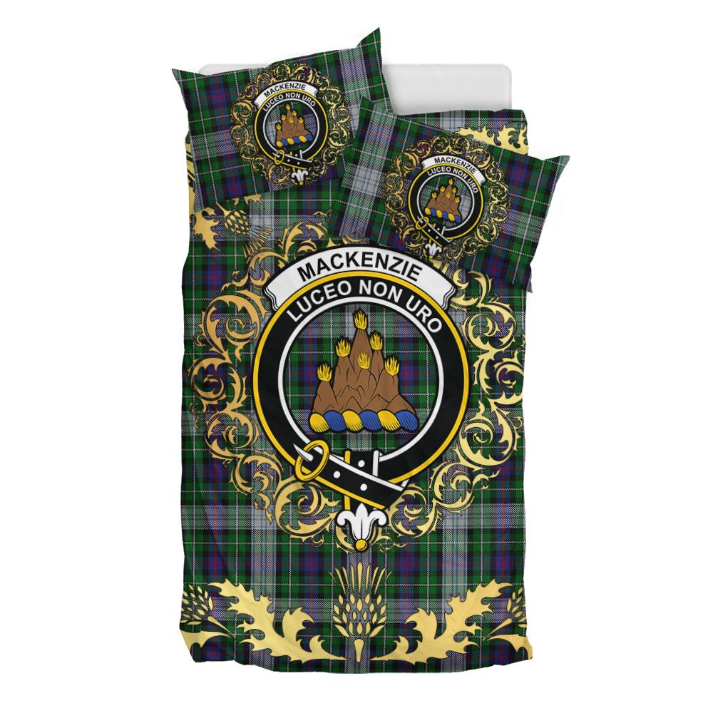 MacKenzie Dress Tartan Crest Bedding Set - Golden Thistle Style