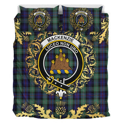 MacKenzie Hunting Green Tartan Crest Bedding Set - Golden Thistle Style
