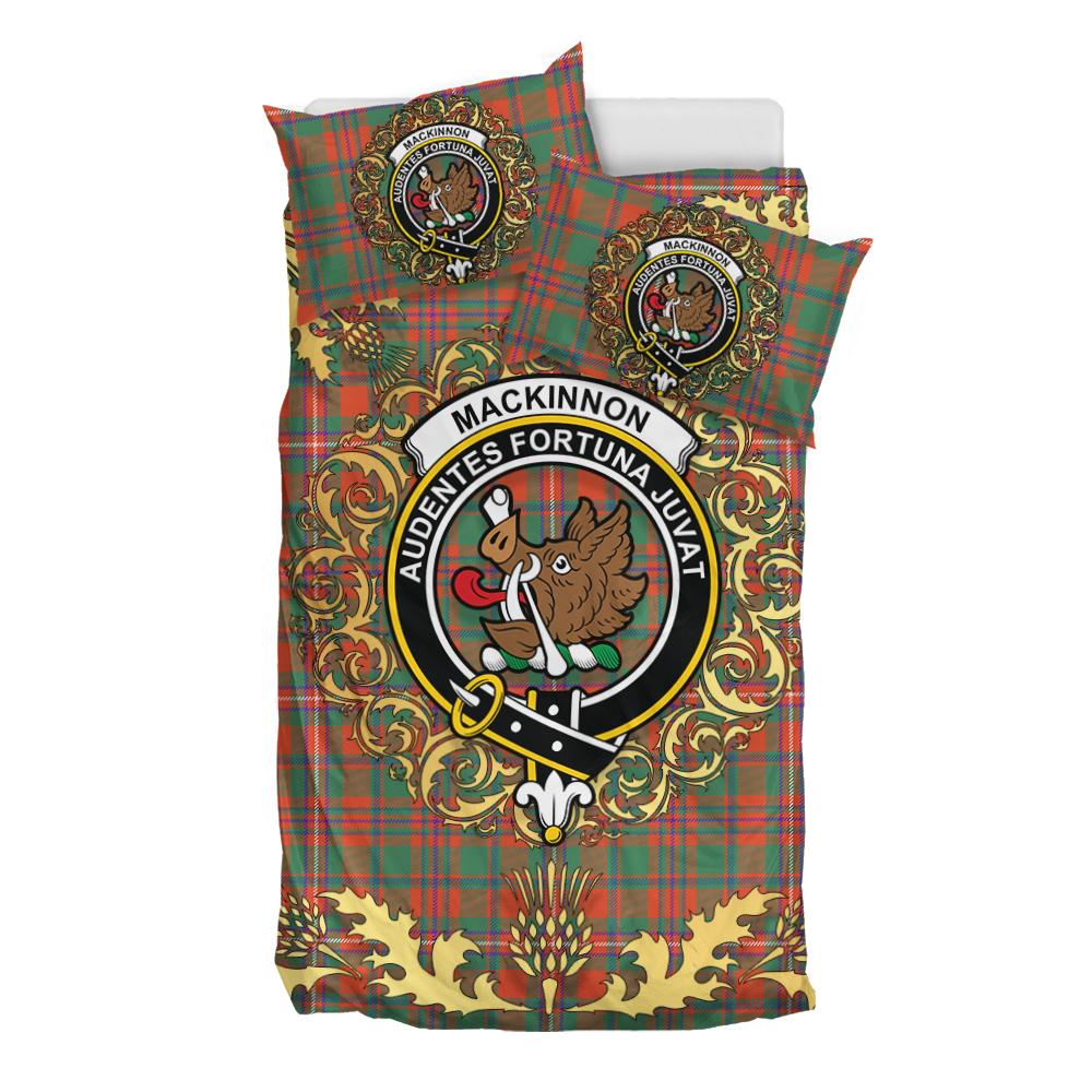 MacKinnon Ancient Tartan Crest Bedding Set - Golden Thistle Style