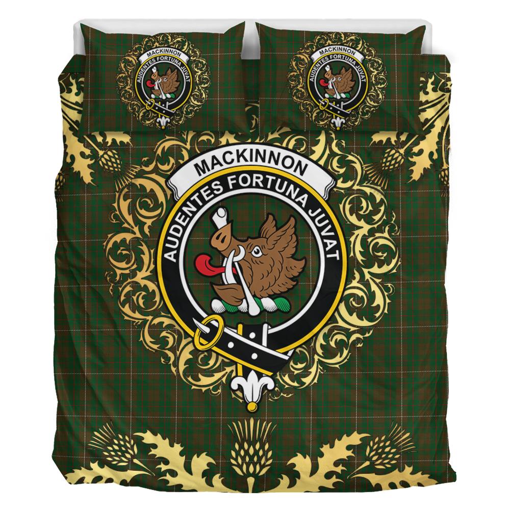 MacKinnon Hunting Tartan Crest Bedding Set - Golden Thistle Style