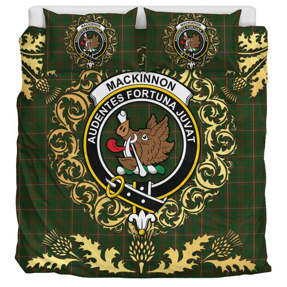 MacKinnon Hunting Tartan Crest Bedding Set - Golden Thistle Style
