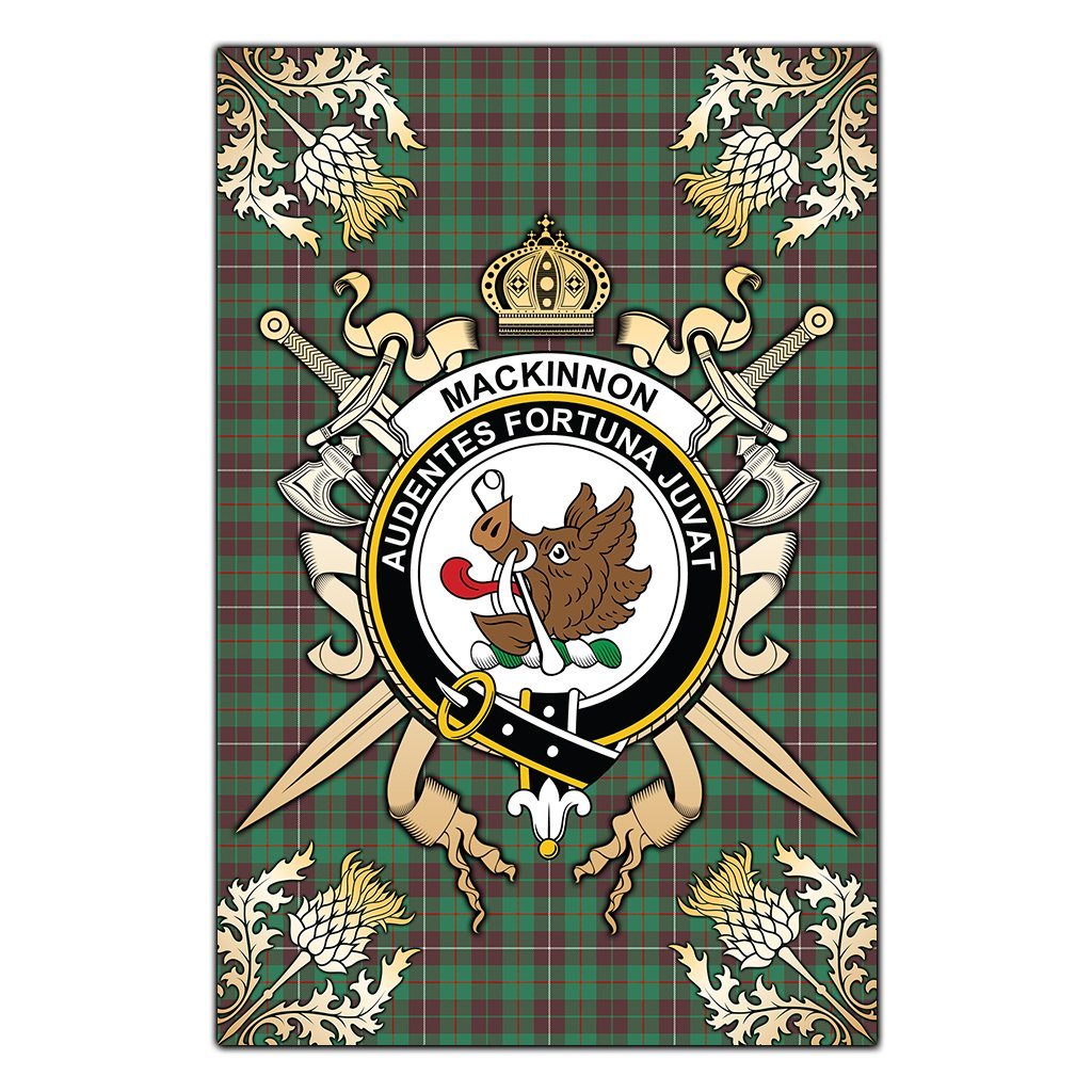 MacKinnon Hunting Ancient Tartan Crest Black Garden Flag - Gold Thistle Style
