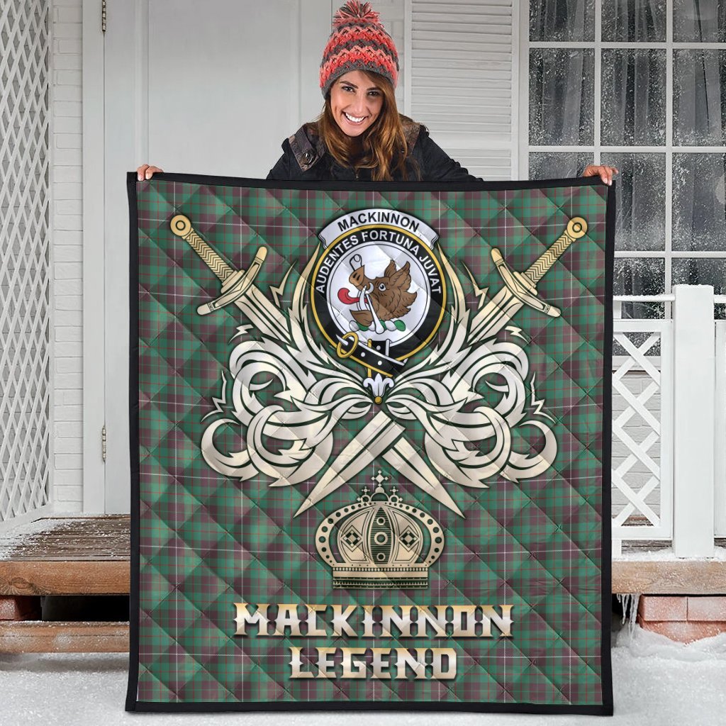MacKinnon Hunting Ancient Tartan Crest Legend Gold Royal Premium Quilt
