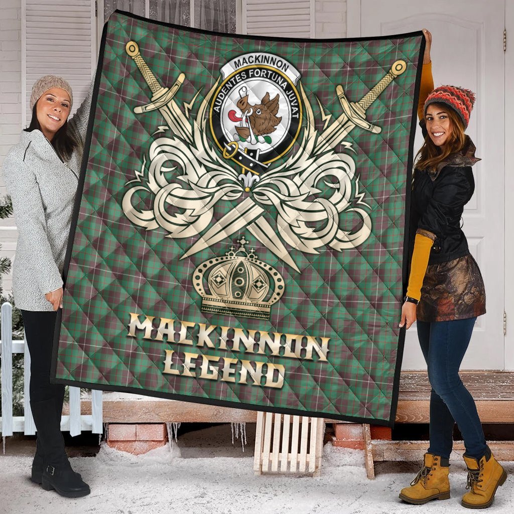 MacKinnon Hunting Ancient Tartan Crest Legend Gold Royal Premium Quilt