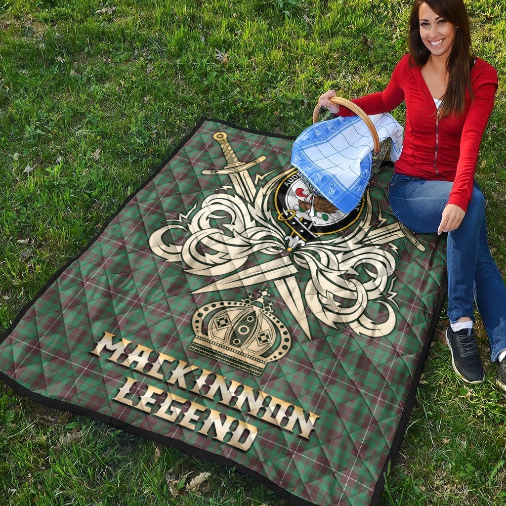 MacKinnon Hunting Ancient Tartan Crest Legend Gold Royal Premium Quilt