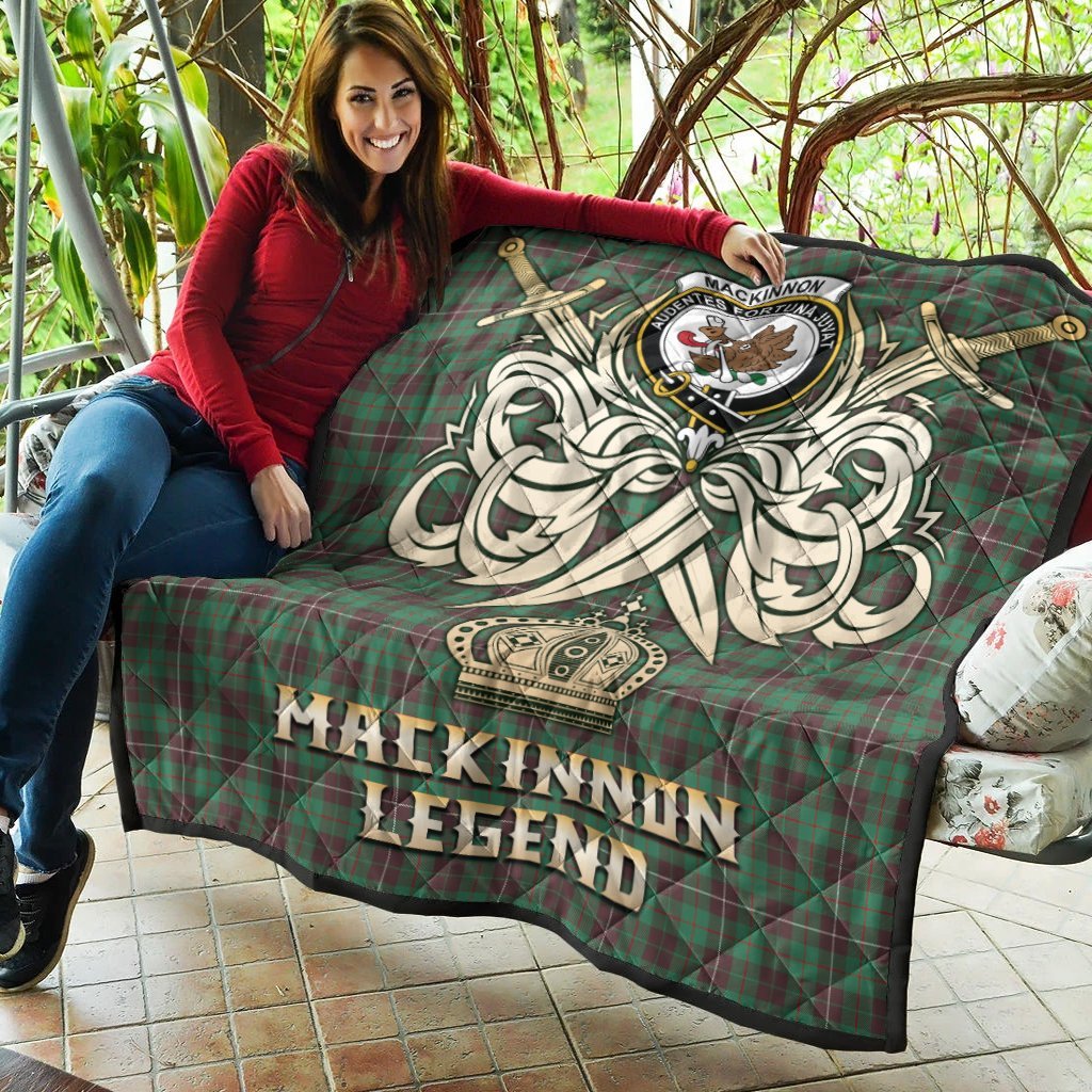 MacKinnon Hunting Ancient Tartan Crest Legend Gold Royal Premium Quilt