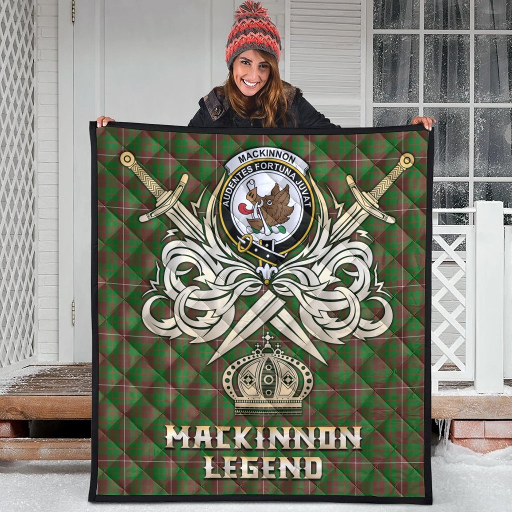 MacKinnon Hunting Modern Tartan Crest Legend Gold Royal Premium Quilt