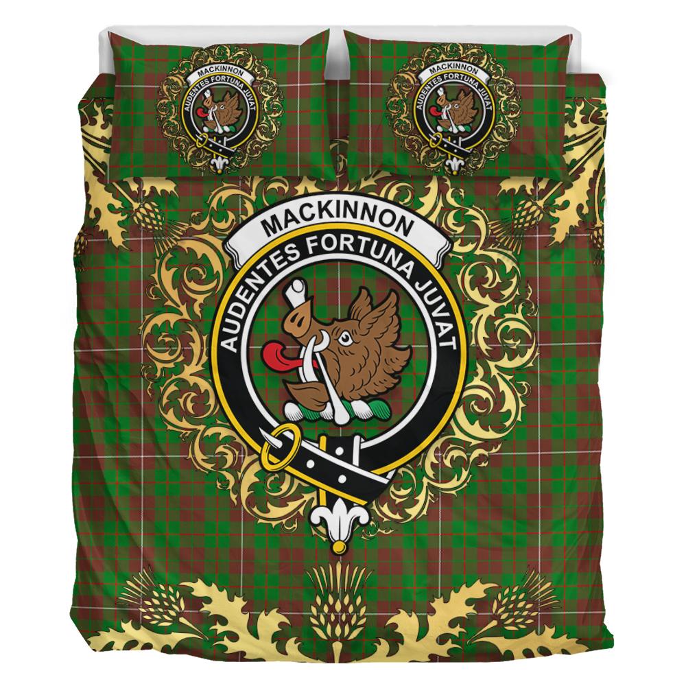 MacKinnon Hunting Modern Tartan Crest Bedding Set - Golden Thistle Style