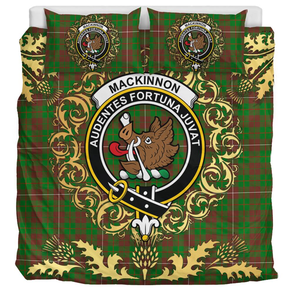 MacKinnon Hunting Modern Tartan Crest Bedding Set - Golden Thistle Style