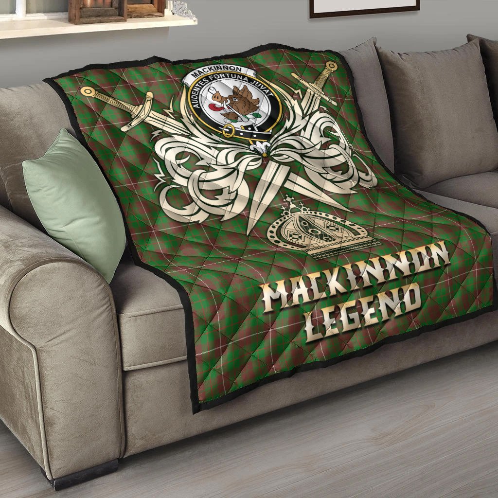 MacKinnon Hunting Modern Tartan Crest Legend Gold Royal Premium Quilt