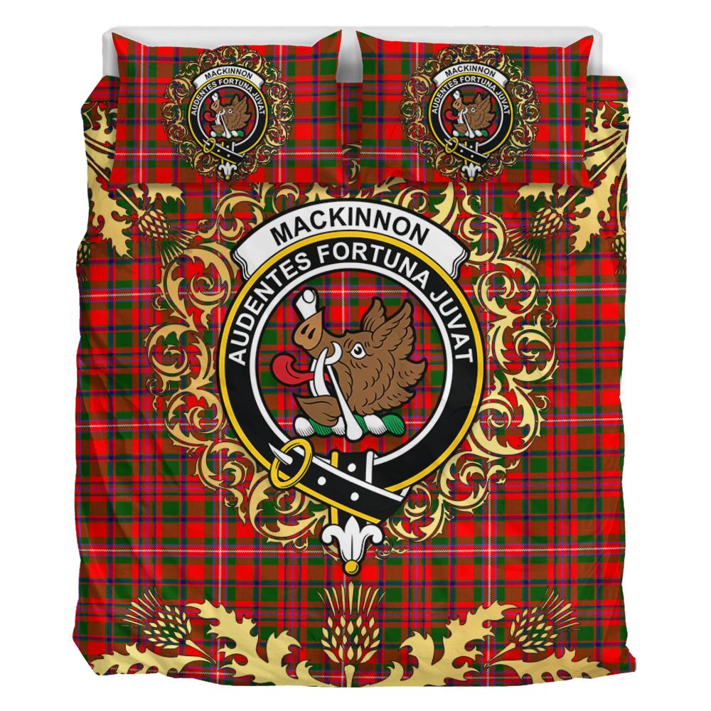 MacKinnon Modern Tartan Crest Bedding Set - Golden Thistle Style