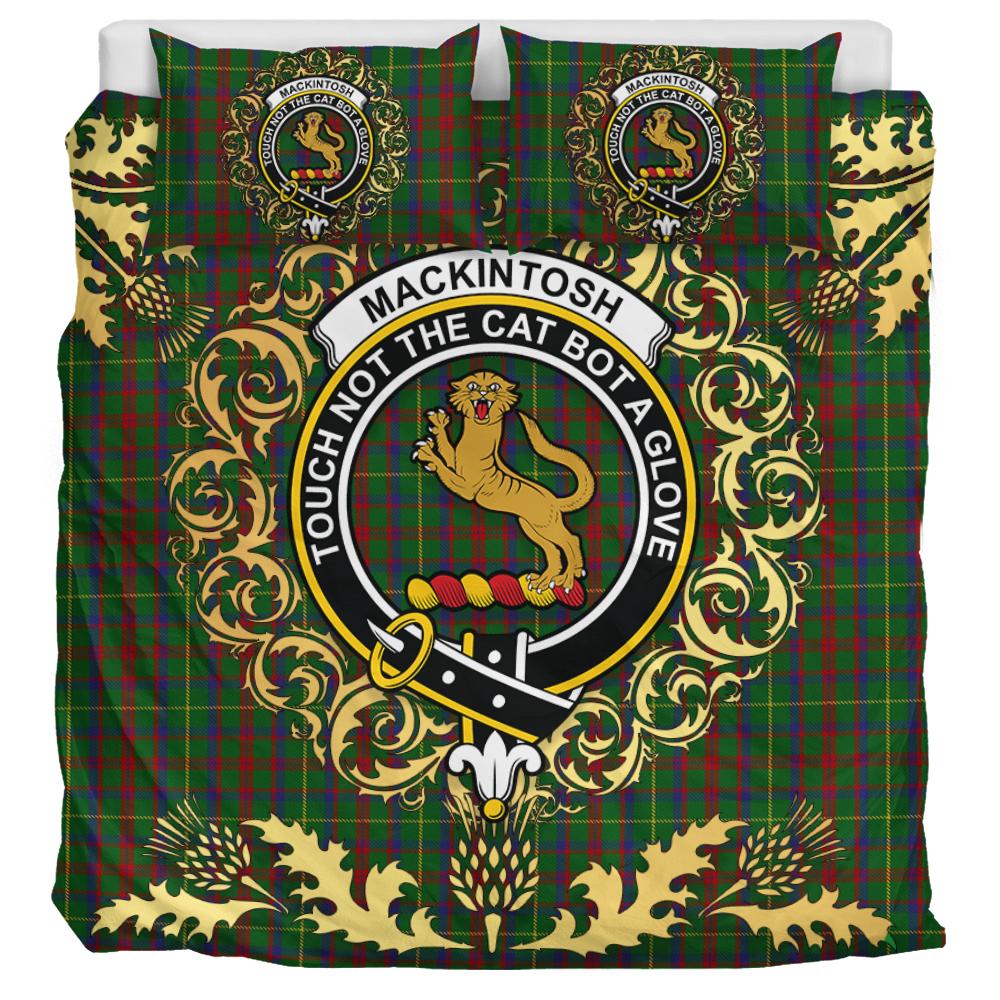 MacKintosh Hunting Tartan Crest Bedding Set - Golden Thistle Style