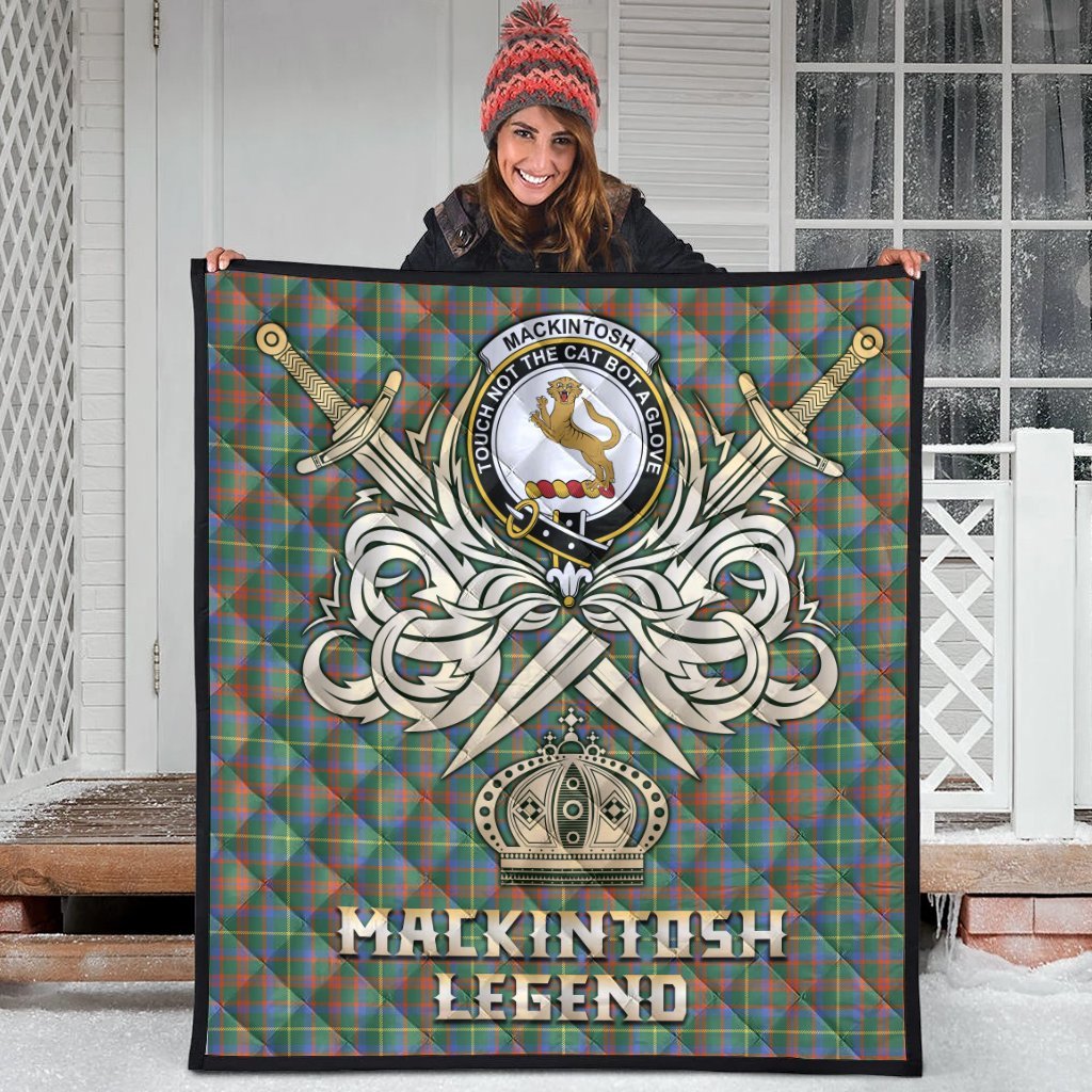 MacKintosh Hunting Ancient Tartan Crest Legend Gold Royal Premium Quilt