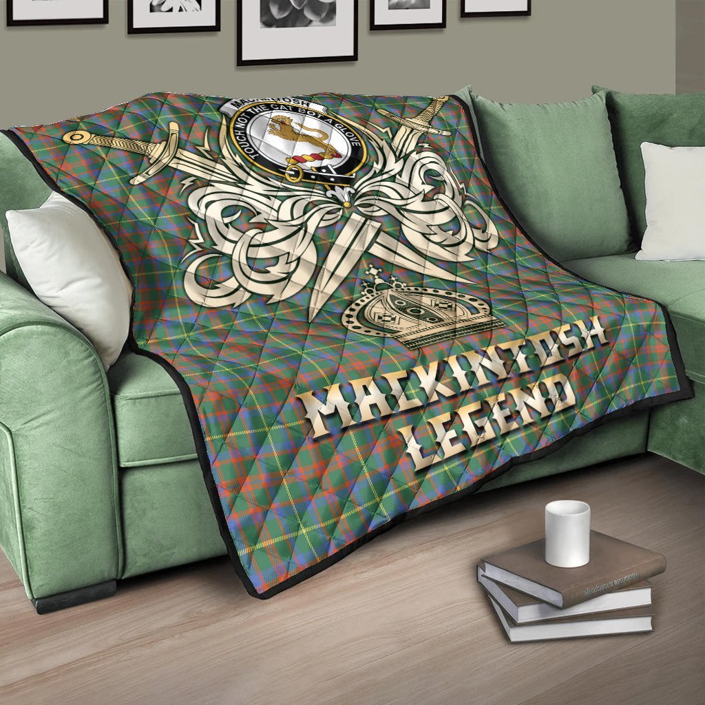 MacKintosh Hunting Ancient Tartan Crest Legend Gold Royal Premium Quilt