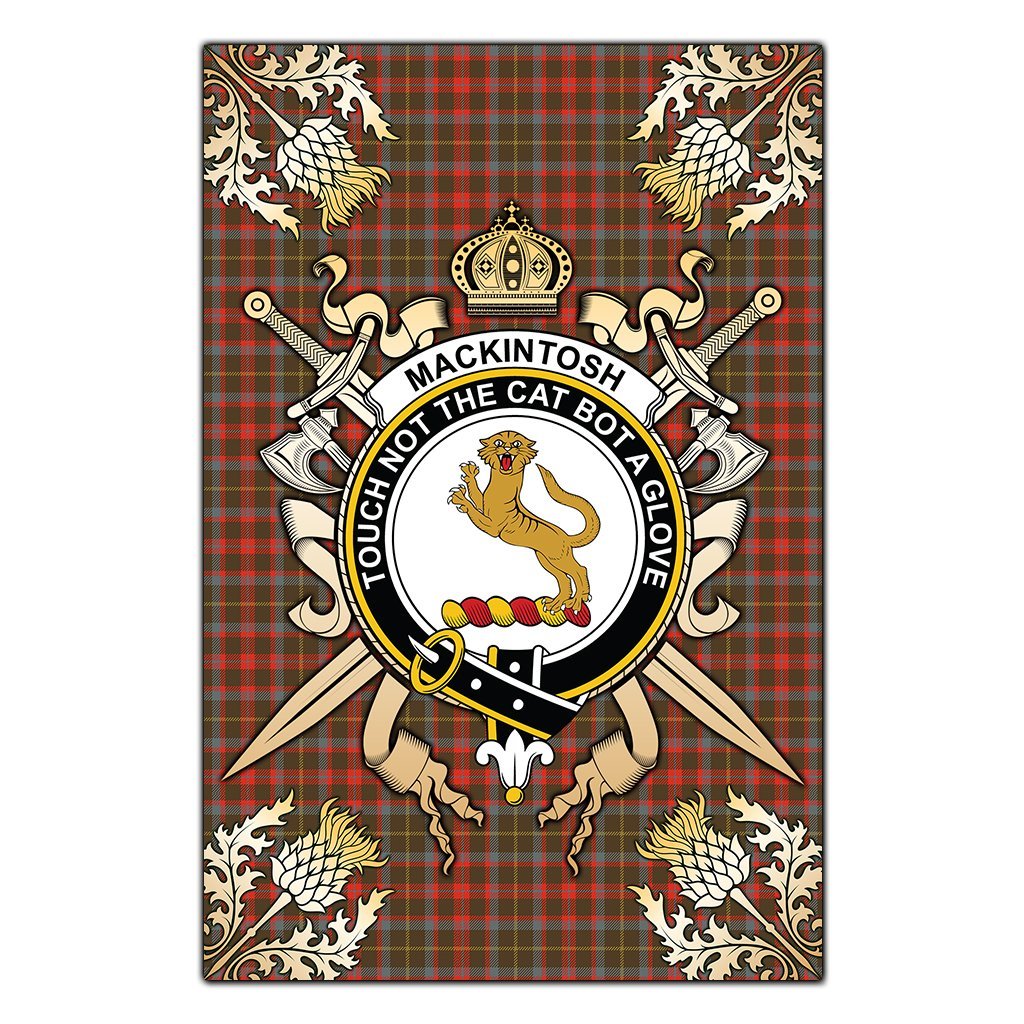 MacKintosh Hunting Weathered Tartan Crest Black Garden Flag - Gold Thistle Style