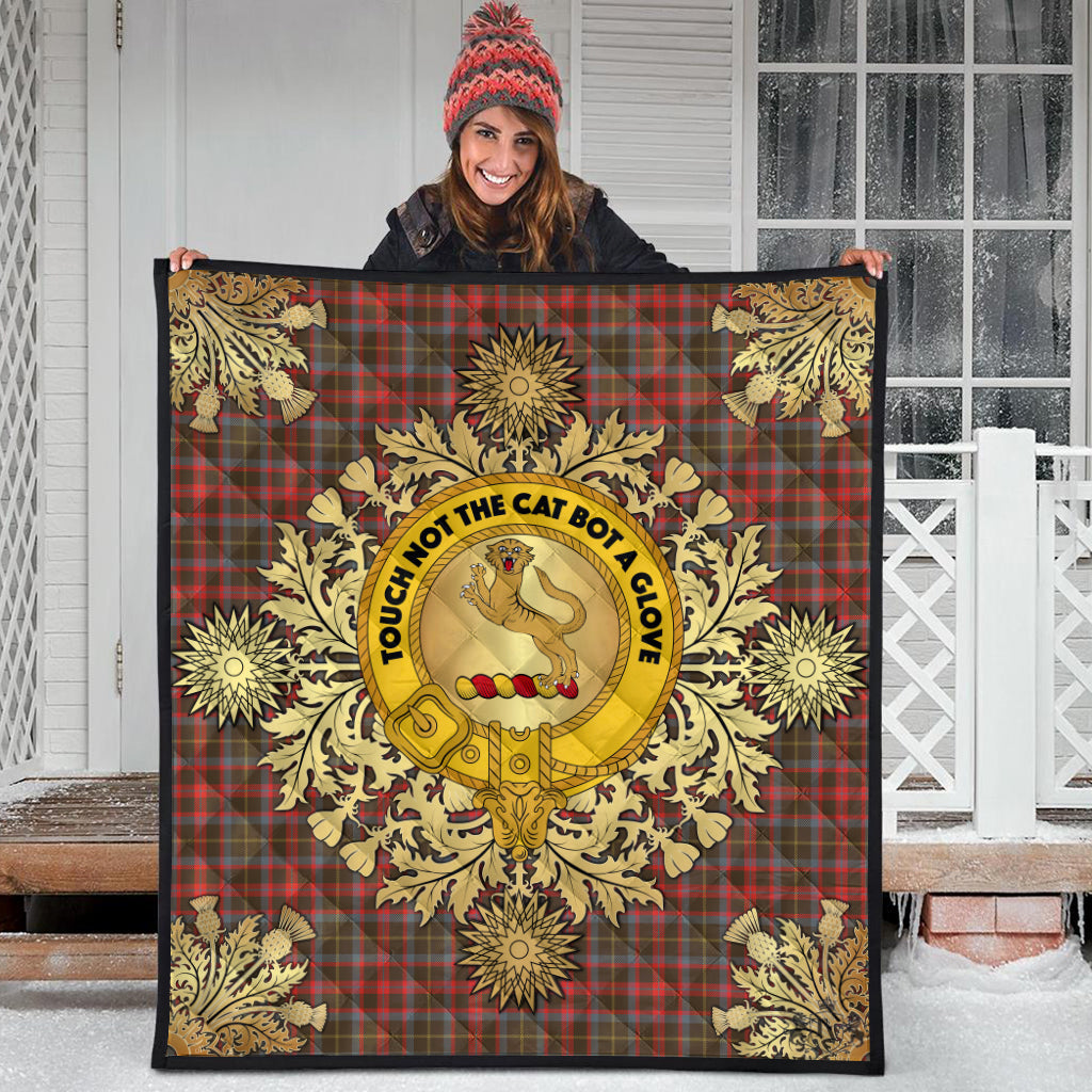 MacKintosh Hunting Weathered Tartan Crest Premium Quilt - Gold Thistle Style