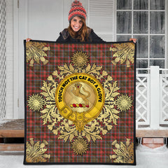 MacKintosh Hunting Weathered Tartan Crest Premium Quilt - Gold Thistle Style