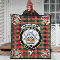 MacLachlan Hunting Modern Tartan Crest Premium Quilt - Gold Thistle Style