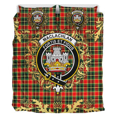 MacLachlan Hunting Modern Tartan Crest Bedding Set - Golden Thistle Style