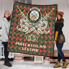 MacLachlan Hunting Modern Tartan Crest Legend Gold Royal Premium Quilt