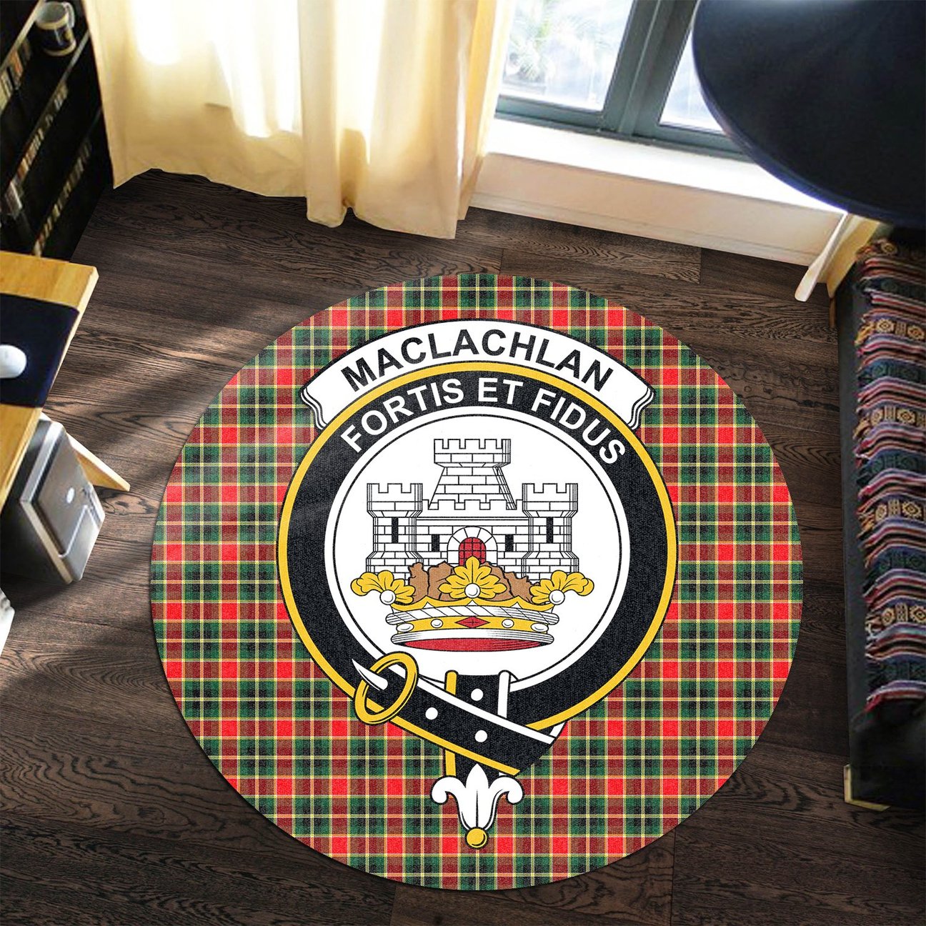 MacLachlan Hunting Modern Tartan Crest Round Rug