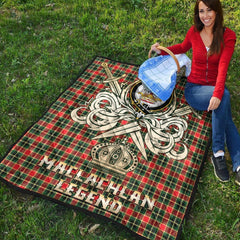 MacLachlan Hunting Modern Tartan Crest Legend Gold Royal Premium Quilt