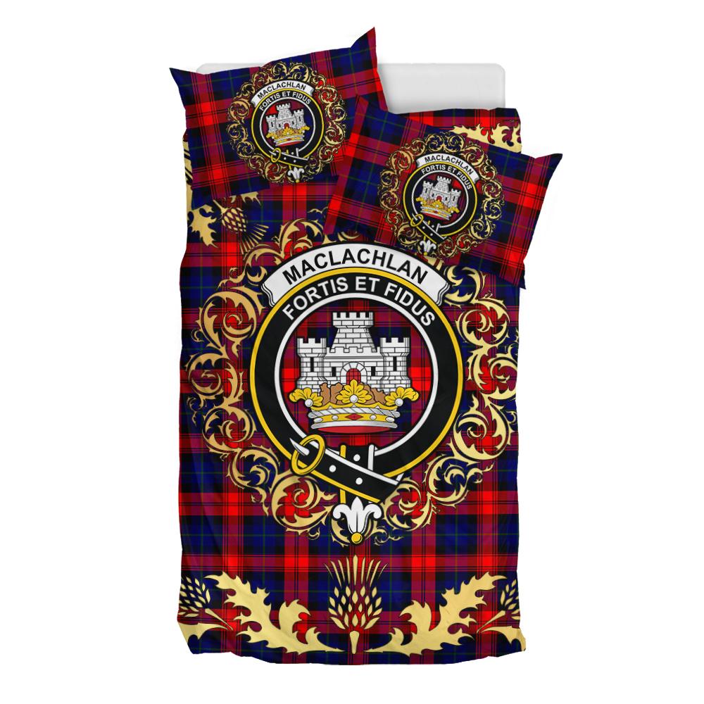 MacLachlan Modern Tartan Crest Bedding Set - Golden Thistle Style