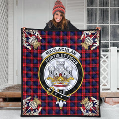 MacLachlan Modern Tartan Crest Premium Quilt - Gold Thistle Style