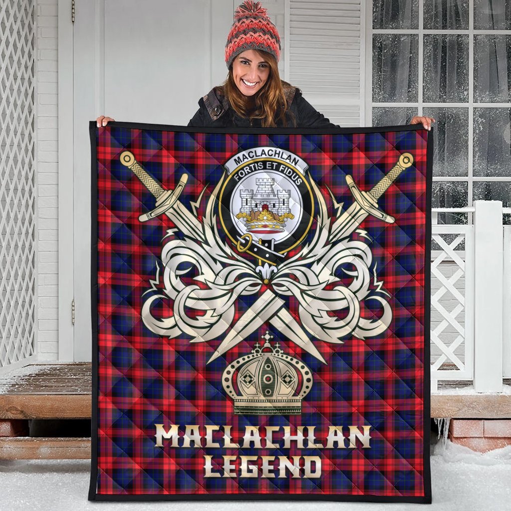 MacLachlan Modern Tartan Crest Legend Gold Royal Premium Quilt
