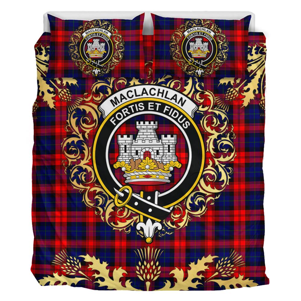 MacLachlan Modern Tartan Crest Bedding Set - Golden Thistle Style