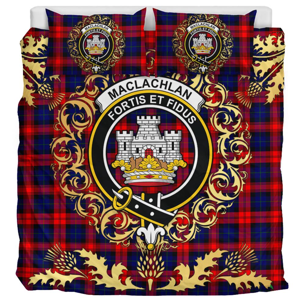 MacLachlan Modern Tartan Crest Bedding Set - Golden Thistle Style