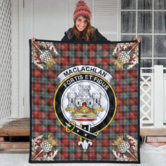 MacLachlan Weathered Tartan Crest Premium Quilt - Gold Thistle Style