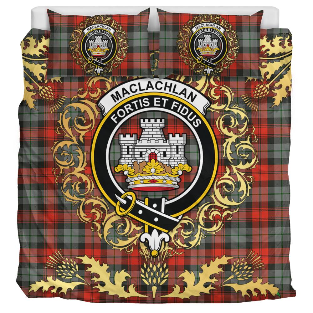 MacLachlan Weathered Tartan Crest Bedding Set - Golden Thistle Style